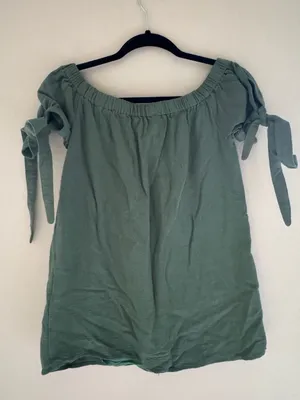Lulus Size S Al Fresco Evenings Olive Green Off-the-Shoulder Shift Dress thumbnail 4