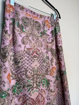 Free People vintage Purple Silk Embellished Floral Long Skirt Size 4 thumbnail 2