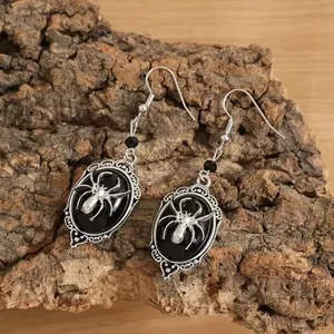 Gothic Retro Style Black Gemstone Spider‎ Earrings Faux Fashion Jewelry thumbnail 5