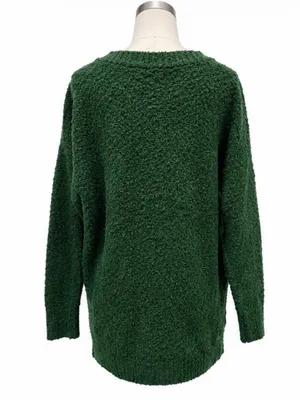 Aerie Size Large Green Textured V-Neck Oversized Sweater thumbnail 3