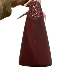 Kate Spade Flash Glitter‎ Shoulder Tote Bag Maroon Zip Top Sparkle Evening New thumbnail 5