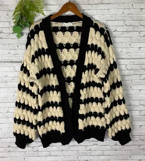 Kirundo Black and Cream Bubble Knot Chunky Open Cardigan thumbnail 1