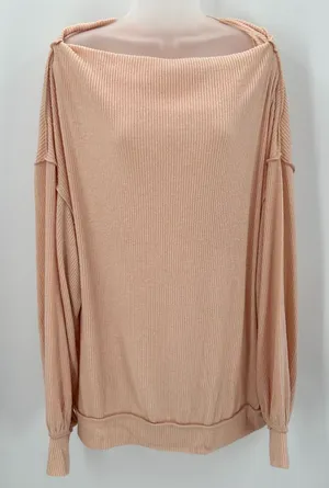 We The Free Sweater Womens L Peach Main Squeeze L/S Knit Oversized Boatneck Top thumbnail 1
