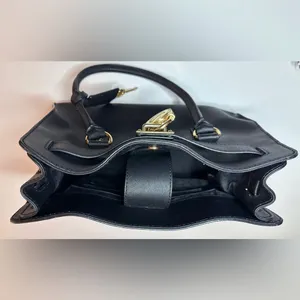 Michael Kors Hamilton Black Leather Bag, Gold-tone Hardware, Lock and Key thumbnail 9