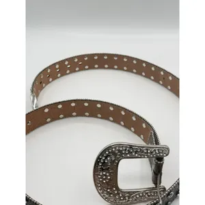 Studded Rhinestone Brown‎ Leather Alligator Western Belt Plus XXL Bling 52” READ thumbnail 4