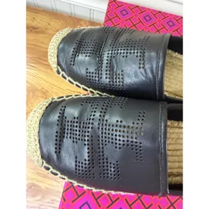 Tory Burch Black Perforated Logo Nappa Leather Espadrille Flats Size 6.5 thumbnail 6