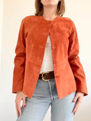 Vintage Leather Suede Button Jacket in Burnt Orange Size 4P thumbnail 1