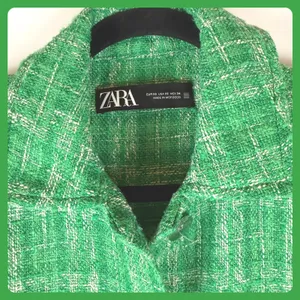 Zara Green Tweed Shacket XS Shirt Jacket Plaid Fringed Hem Y2K Vintage Old Money thumbnail 2
