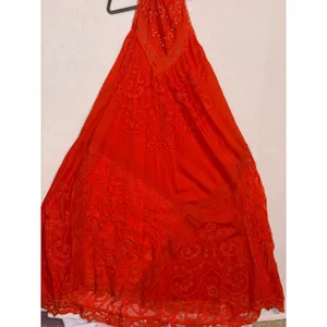 Anthropologie Orange Eyelet Lace Halter Maxi Dress‎ boho Open Back NWT Size L thumbnail 10
