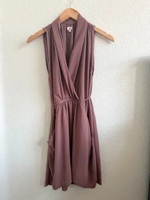 Aritzia Wilfred Sabine Sleeveless V Neck Mini Dress in Mauve Taupe Brown Small S thumbnail 2