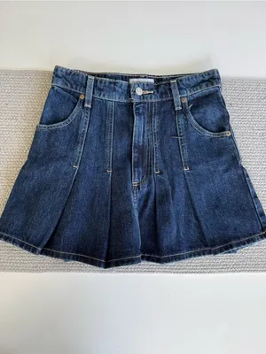 Zara Dark Rinse Blue Denim Pleated Mini Skirt Size XS thumbnail 2