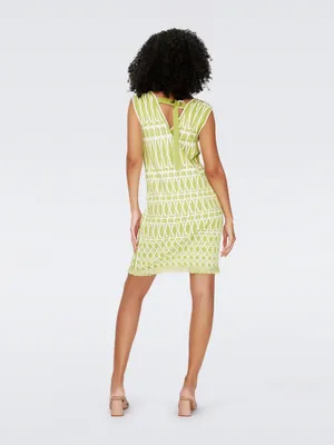 Diane von Furstenberg Reilly Dress Womens S Chartreuse Fringe Geometric thumbnail 3