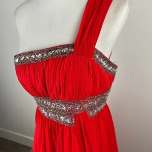 FabuLuxe Couture Red One-Shoulder Beaded Evening Gown Size Large Hand Beaded thumbnail 13