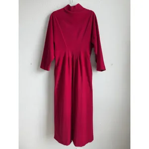 Vtg Vanity Fair Velour Maxi Robe Gown Red Gold Embroidered Zip Housecoat Large thumbnail 2