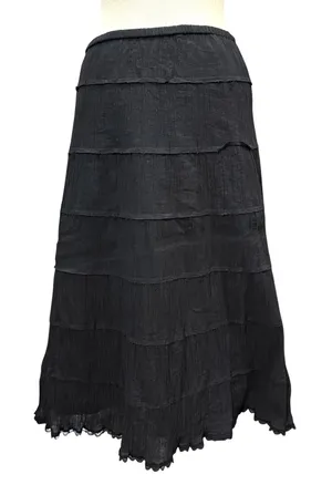 VTG Spenser Jeremy L Tiered Midi Skirt Black Crinkle Lace Trim WhimsyGoth Witchy thumbnail 1