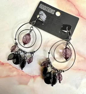 Chico’s Additions black and purple circle beaded earrings thumbnail 1