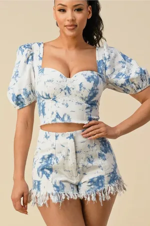 The Sang Bleached Set- Crop Top & Shredded Shorts thumbnail 4