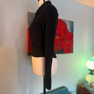 Abercrombie & Fitch Black Ribbed Knit Surplice Crossover Top M Wrap Look thumbnail 3