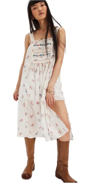 Free People White The Way Back Floral Print Maxi Top /Dress Cotton Embroidery XS thumbnail 1
