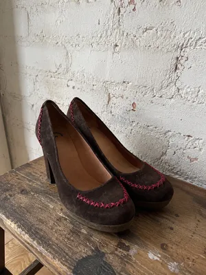 Anthropologie Holding Horses Brown Suede Platform Pumps Whipstitch Heels Sz 8 thumbnail 5