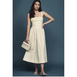 Anthropologie Yellow Drop Waist Ruched Midi Dress XL thumbnail 2