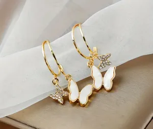 18K Gold Butterfly Pendant Hoop Earrings thumbnail 5