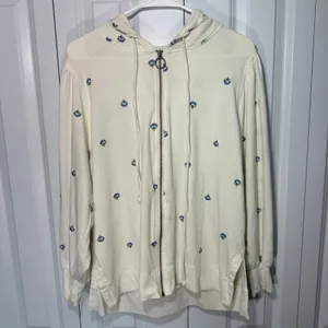 Summersalt The Softest French Terry Puff-Sleeve Hoodie Floral Zip Up Women Large thumbnail 2