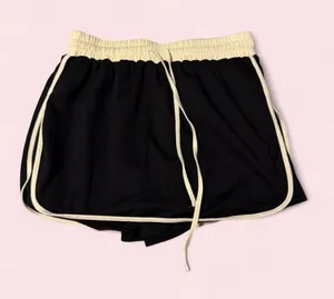 Black Mini Skirt with Cream Trim and Elastic Waist thumbnail 1