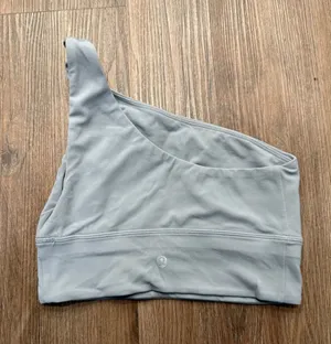 Lululemon Nulu Asymmetrical‎ Yoga Bra Light Blue Grey Size 4 LW2DTKS thumbnail 1