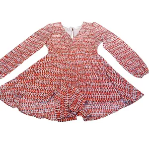 Altar’d State Orange Red Plaid Smocked Romper Women’s Medium Balloon Sleeve EUC thumbnail 7