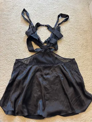 Victoria's Secret Black Satin & Lace Slip with Sparkle thumbnail 4
