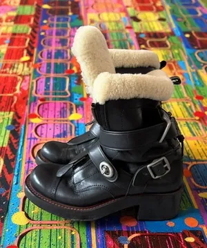 COACH Women’s Black Leather Zip Moto Boots Size 7 thumbnail 1