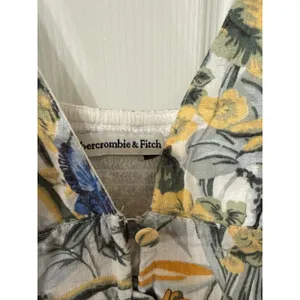 Abercrombie & Fitch Plunge Linen Blend Maxi Dress in Tropical Print, XS thumbnail 10
