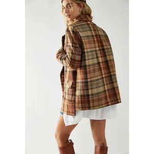 Free People Wool Mari Tartan Plaid Blazer Winter Wheat Small Dark Academia thumbnail 15