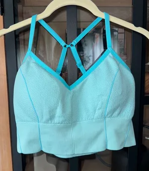 Aerie OFFLINE Seamless Corset Sports Bra ribbed aquamarine turquoise crop top thumbnail 1