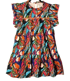 Palms Away Dress Womens‎ S Multicolor Short Sleeve Cotton Mini Summer Vacation thumbnail 1