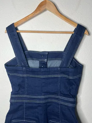 Maeve The Portside Denim Square Neck Button Front Romper Retro Boho Twee thumbnail 7