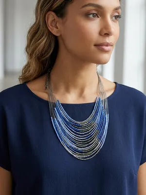Vintage waterfall or multi-strand bib boho necklace thumbnail 1