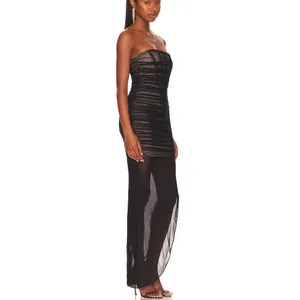 Nookie Black Mesh Ruched Maxi Dress XS Bustier Slimming Bodycon Designer $380 thumbnail 5