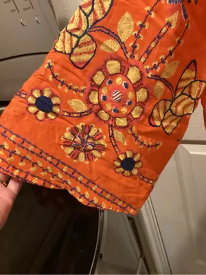 Embroidered Orange V-Neck Women’s Dress thumbnail 4