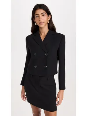 NWT Theory Crop Double-Breasted Jacket in Black Admiral Crepe Blazer 4 thumbnail 9