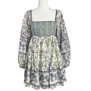 Free People Bohemian Retro 70s Endless Afternoon Floral Mini Dress Large thumbnail 8