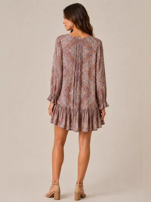 Anthropologie Sabia Flounced Printed V-Neck Long Sleeve Tunic Dress thumbnail 2