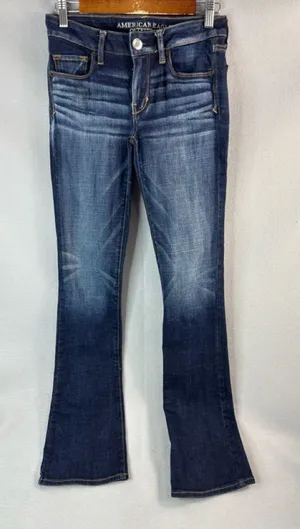 American Eagle Skinny Kick 4 Dark Blue Flare Jeans thumbnail 1