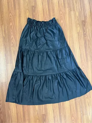 Anthropologie Somerset Vegan Faux Leather Tiered Maxi Skirt Large. thumbnail 4
