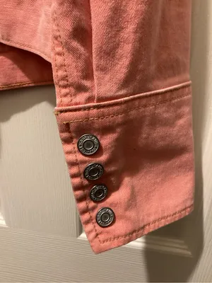 GAP Coral Pink Collarless Button-Front Jean Jacket thumbnail 5