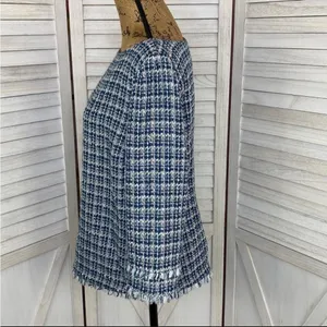 Ann Taylor Tweed Fringe Trim Boatneck Top Shirt‎ Blue White 8 Preppy Nautical thumbnail 3
