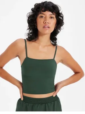 girlfriend collective Dark Green Square Neck Adjustable Strap Crop Top thumbnail 2