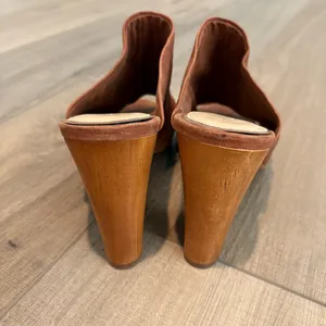 GIANNI BINI Korran Crinched Leather Mule‎ Wooden Block Heels Brown size 9 thumbnail 3