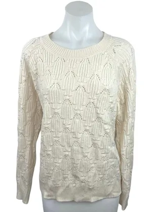 Elodie Women's Knit Ivory Crew Neck Long Sleeves Pullover Sweater Top Size XL thumbnail 1